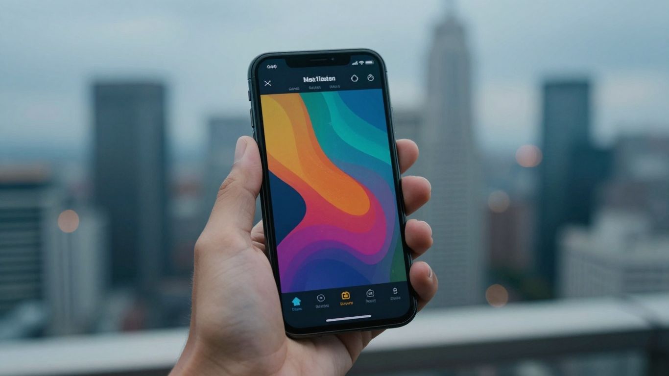 Hand holding phone with stock trading app