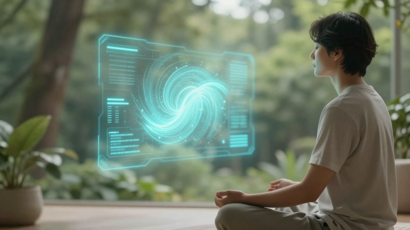 Person meditating with AI interface