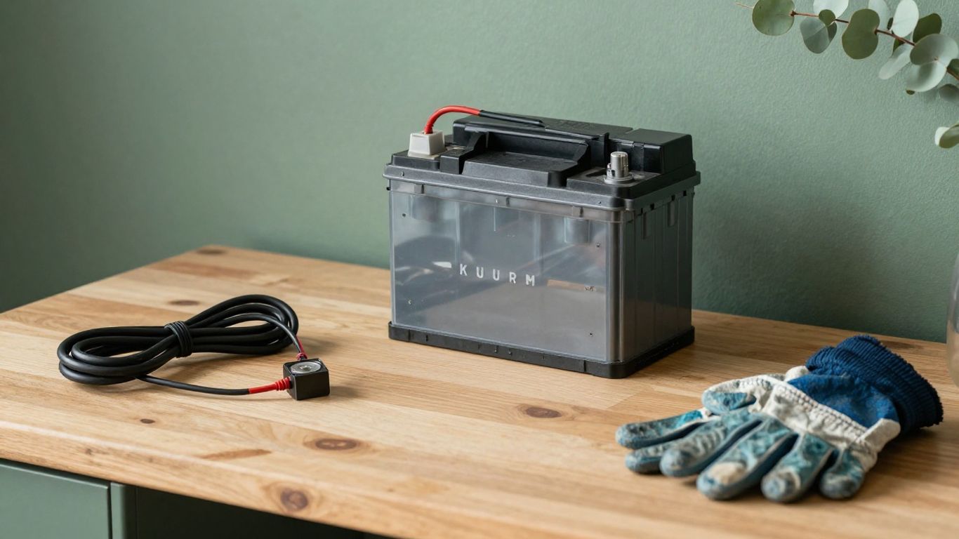 12V battery charger beside car battery