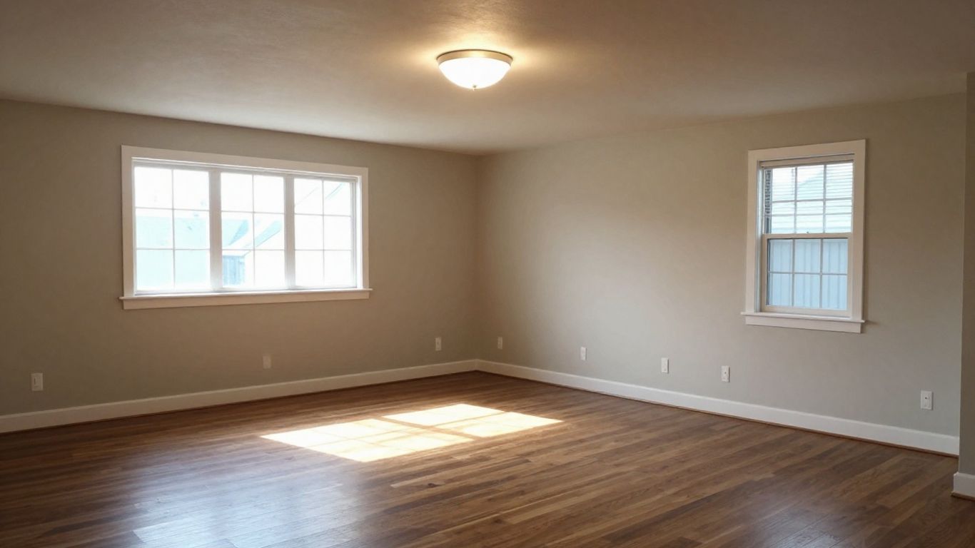 Finished basement with new flooring and lighting.