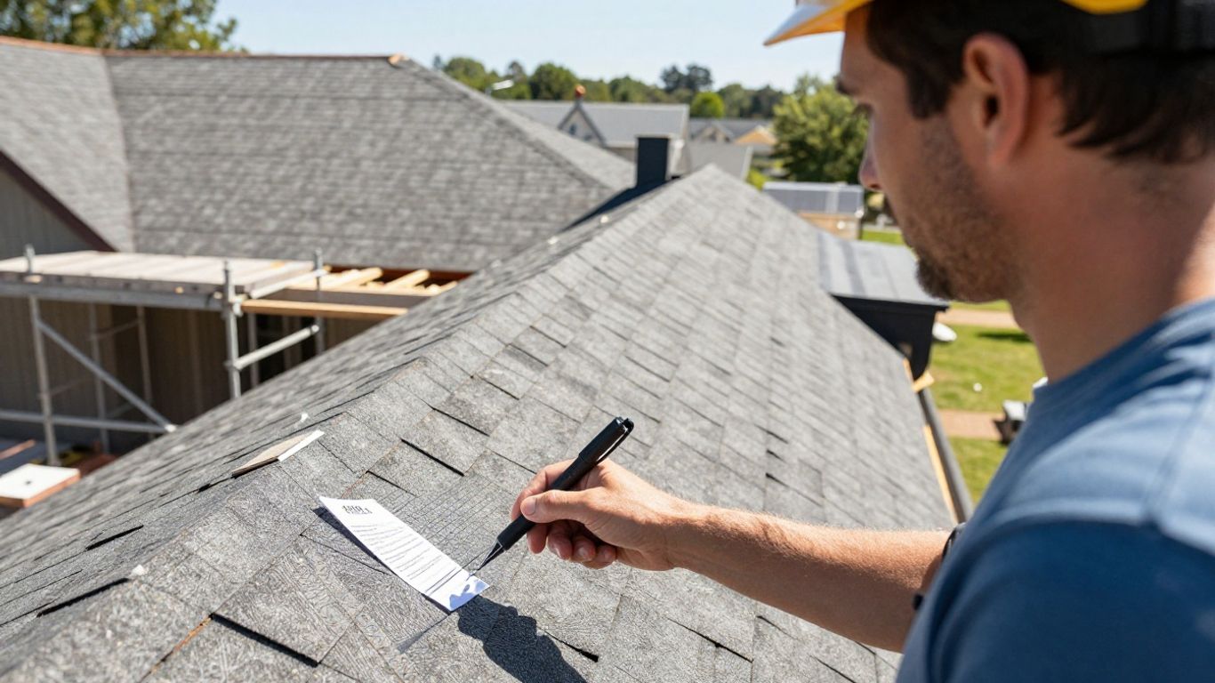 Homeowner and roofer shake hands over a signed roofing contract.