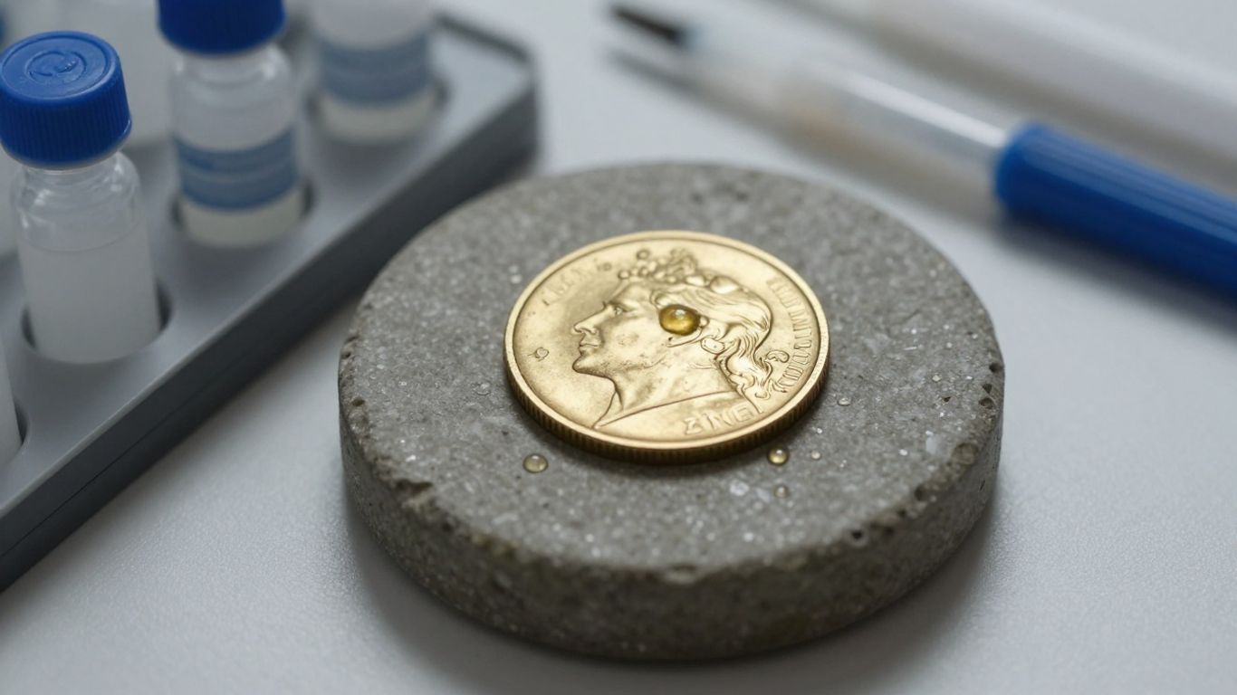 Gold coin acid testing kit close-up