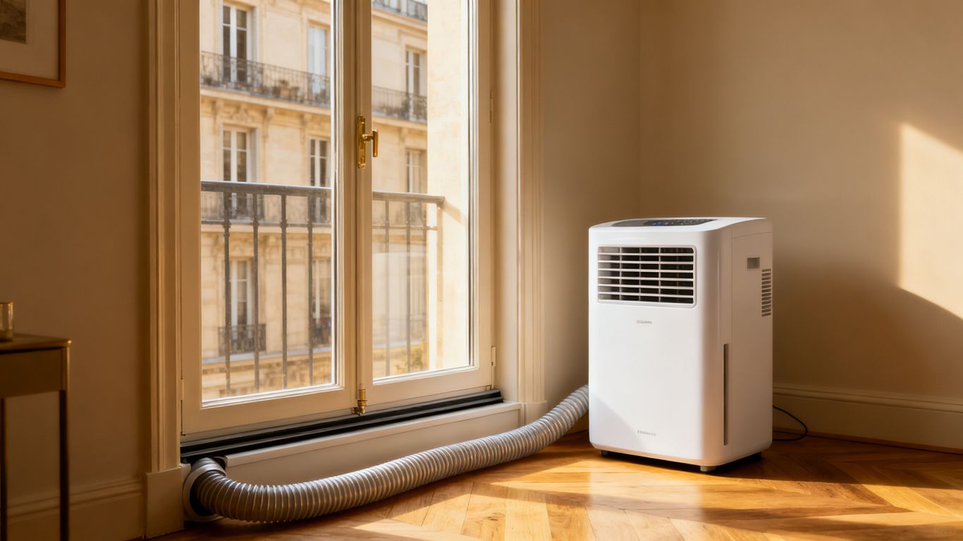 Portable air conditioner near an open window