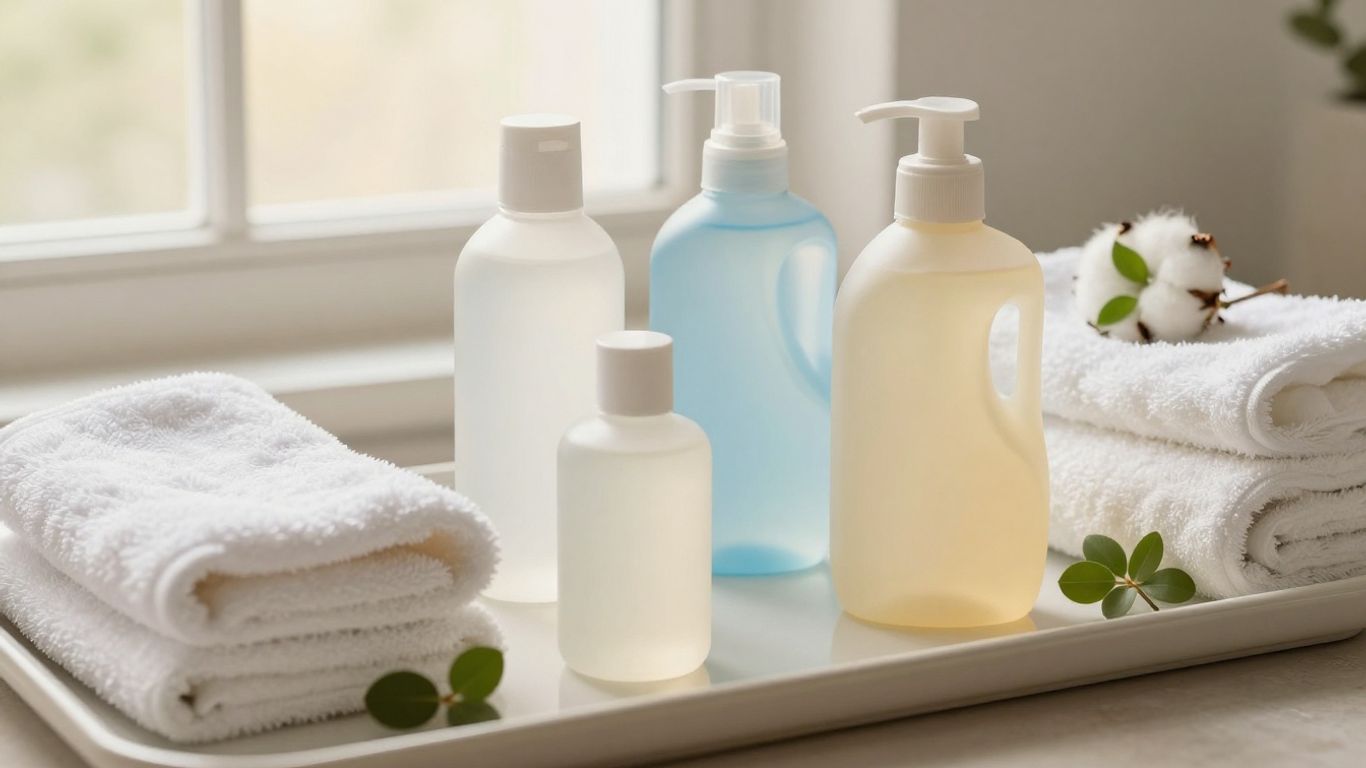 Clear lubricant bottle beside soft towels and flowers