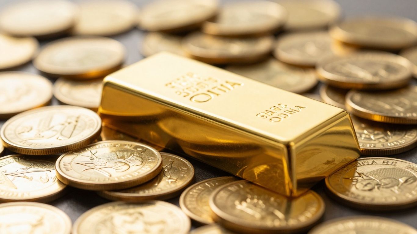 闪亮的金条和金币。