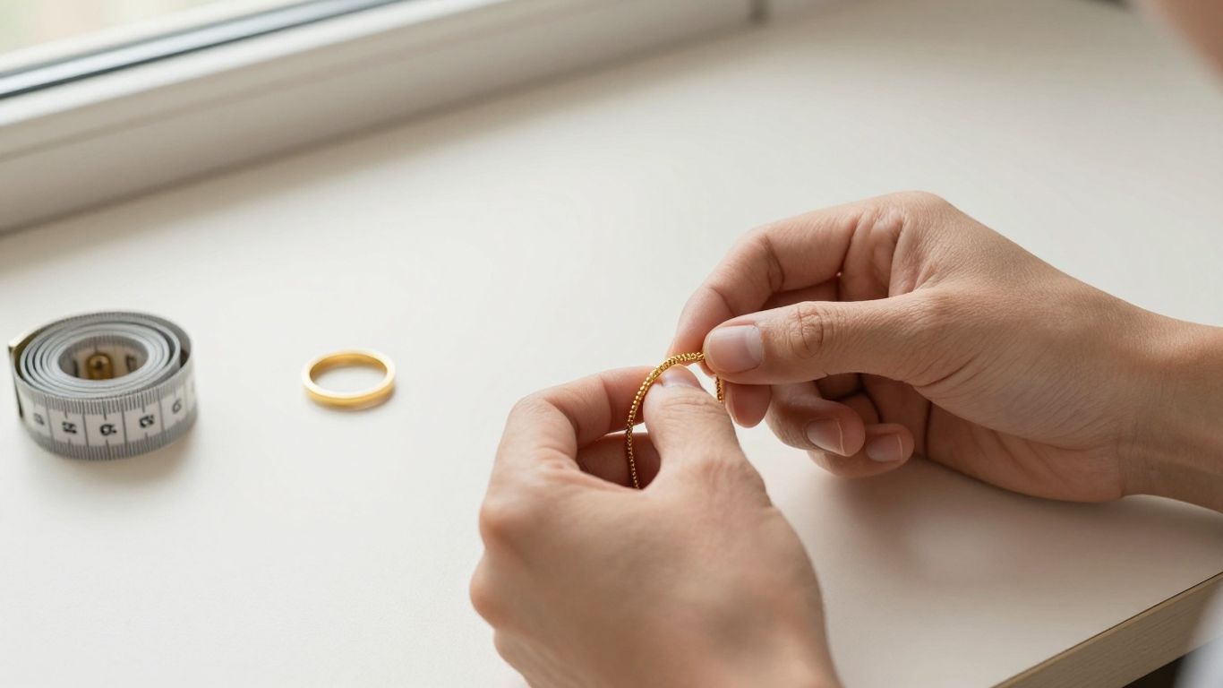 Close view of jewelry fit beside a measuring tape