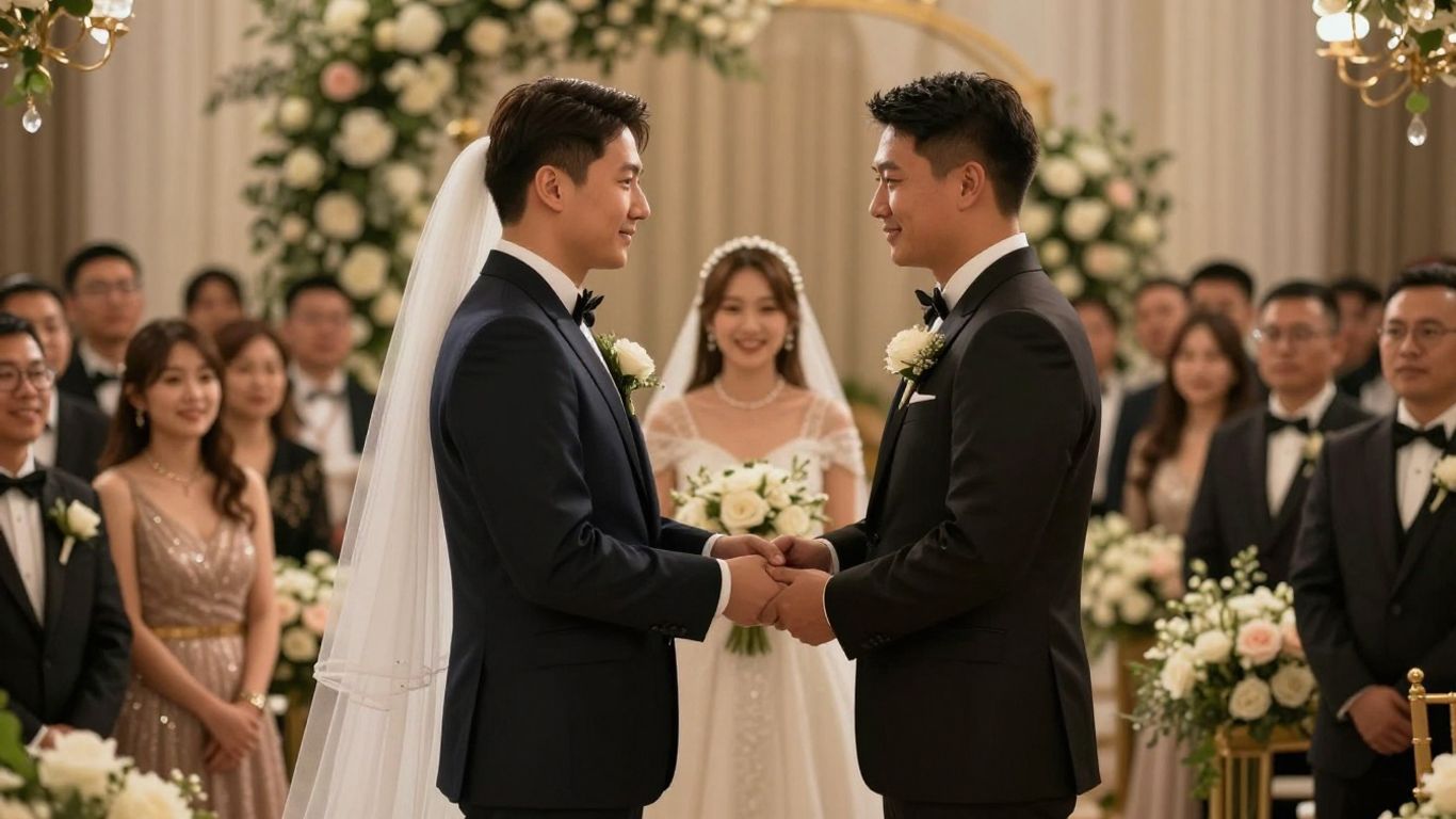 Bride and groom exchanging vows during a wedding ceremony.