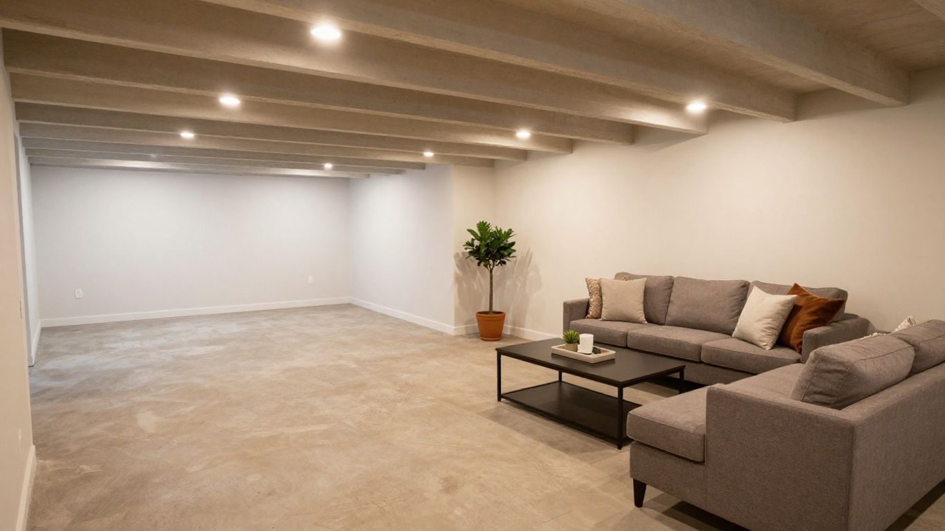 Finished basement living space in Dacula, Georgia.