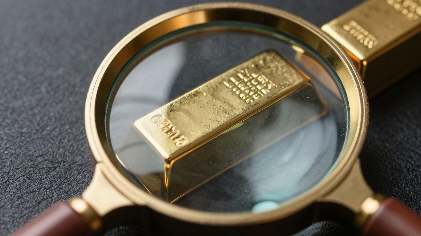 Lingot d'or sous une loupe, montrant des imperfections.
