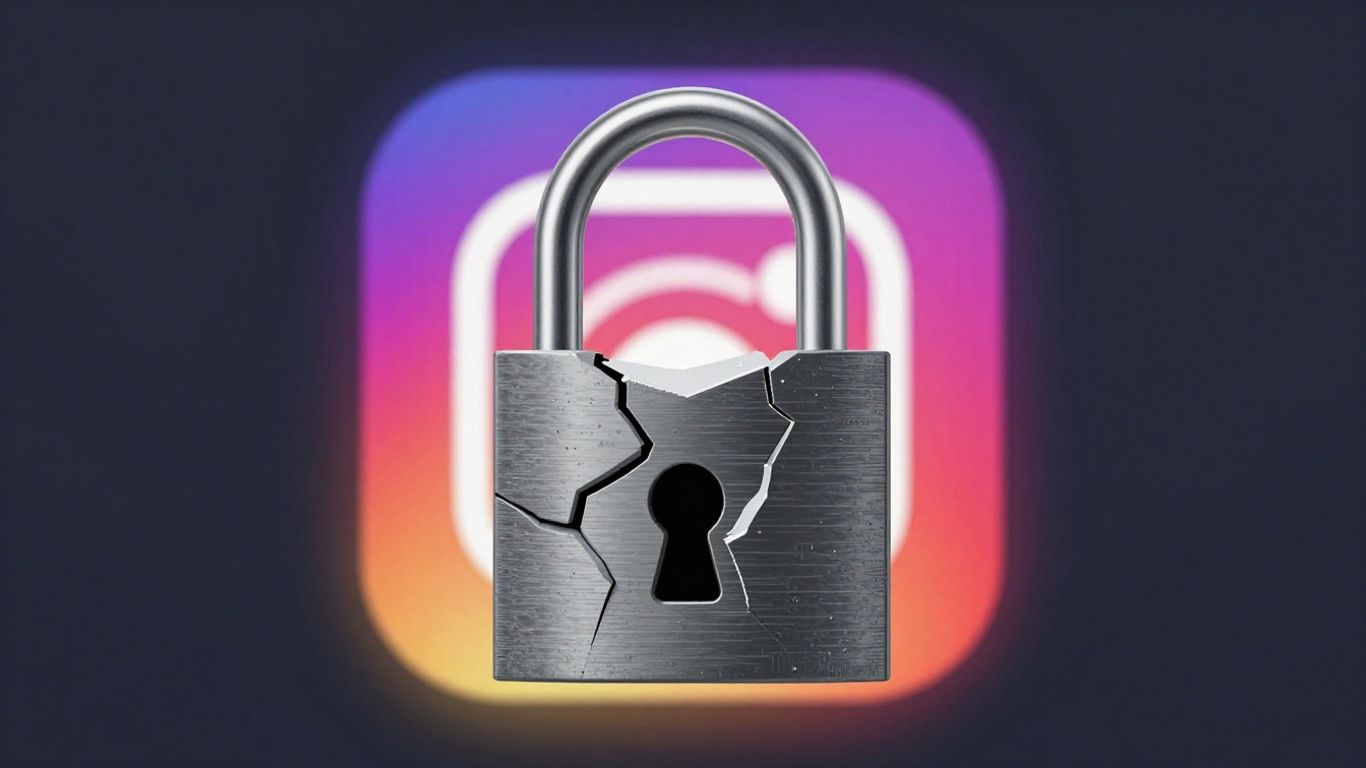 Instagram logo with a broken padlock icon.