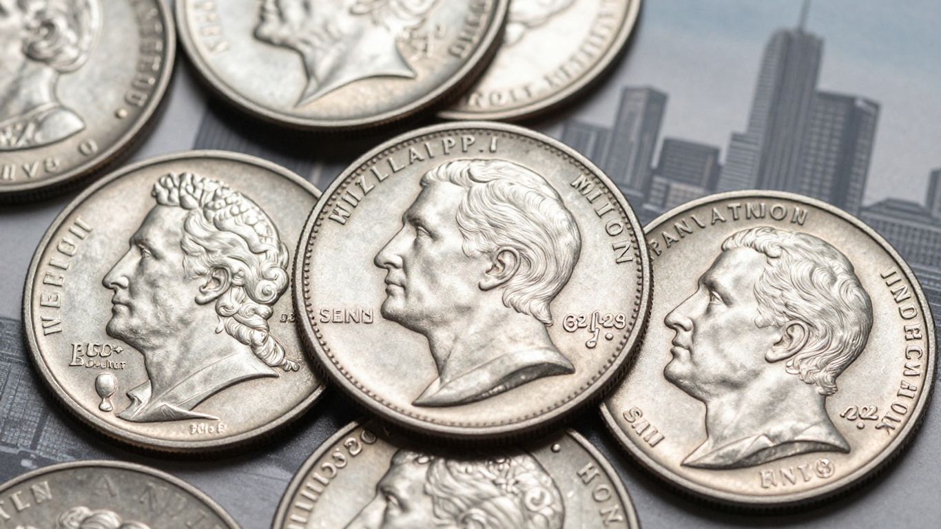 Philadelphia Mint coins with San Antonio skyline