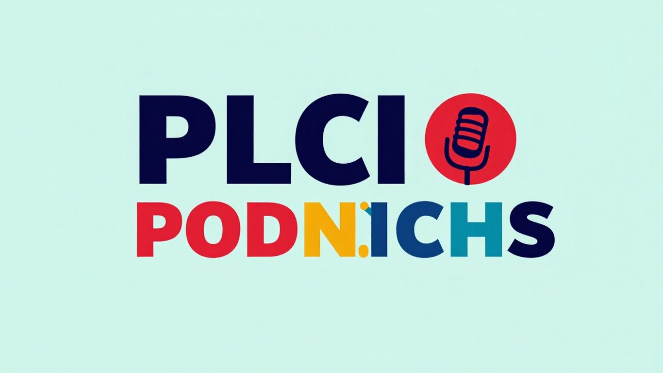 Podcast logo design with bold typography and abstract shapes.