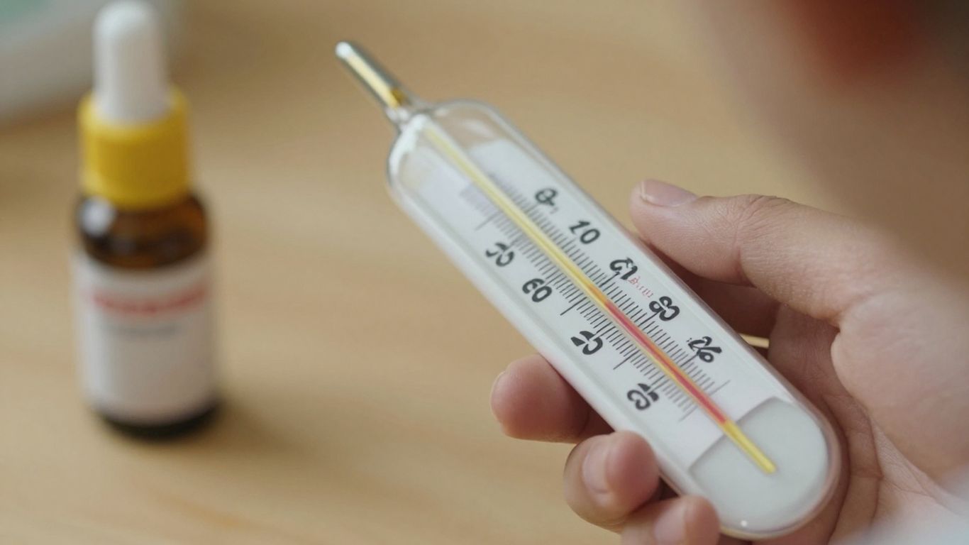 Termómetro y medicina para la fiebre infantil.