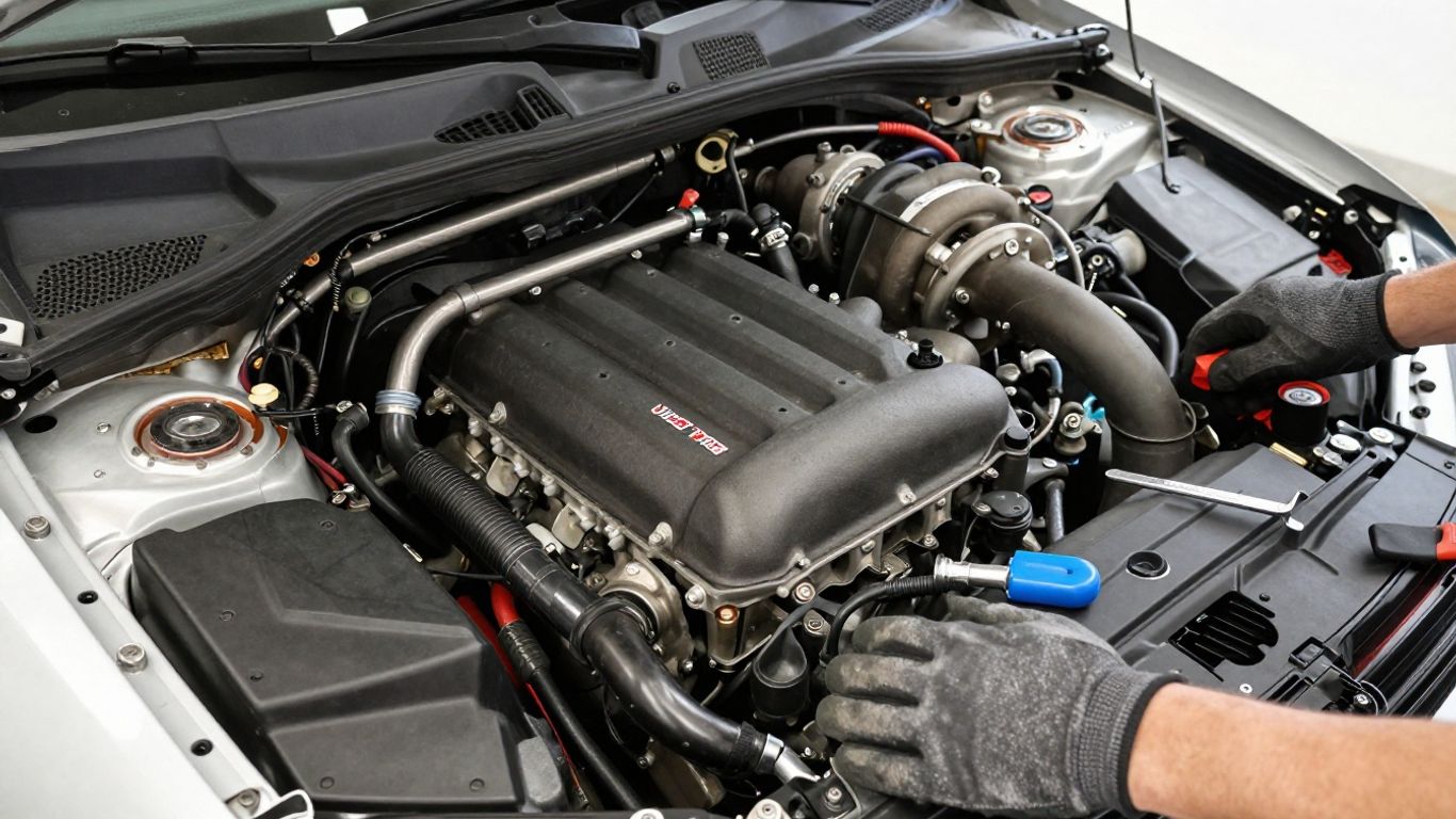 Volkswagen Golf GTI engine bay in workshop