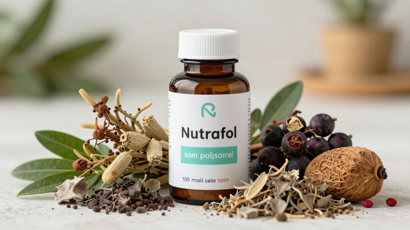 Nutrafol ingredients and bottle for hair health
