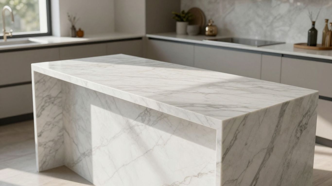 Elegant kitchen island with a polished marble countertop.
