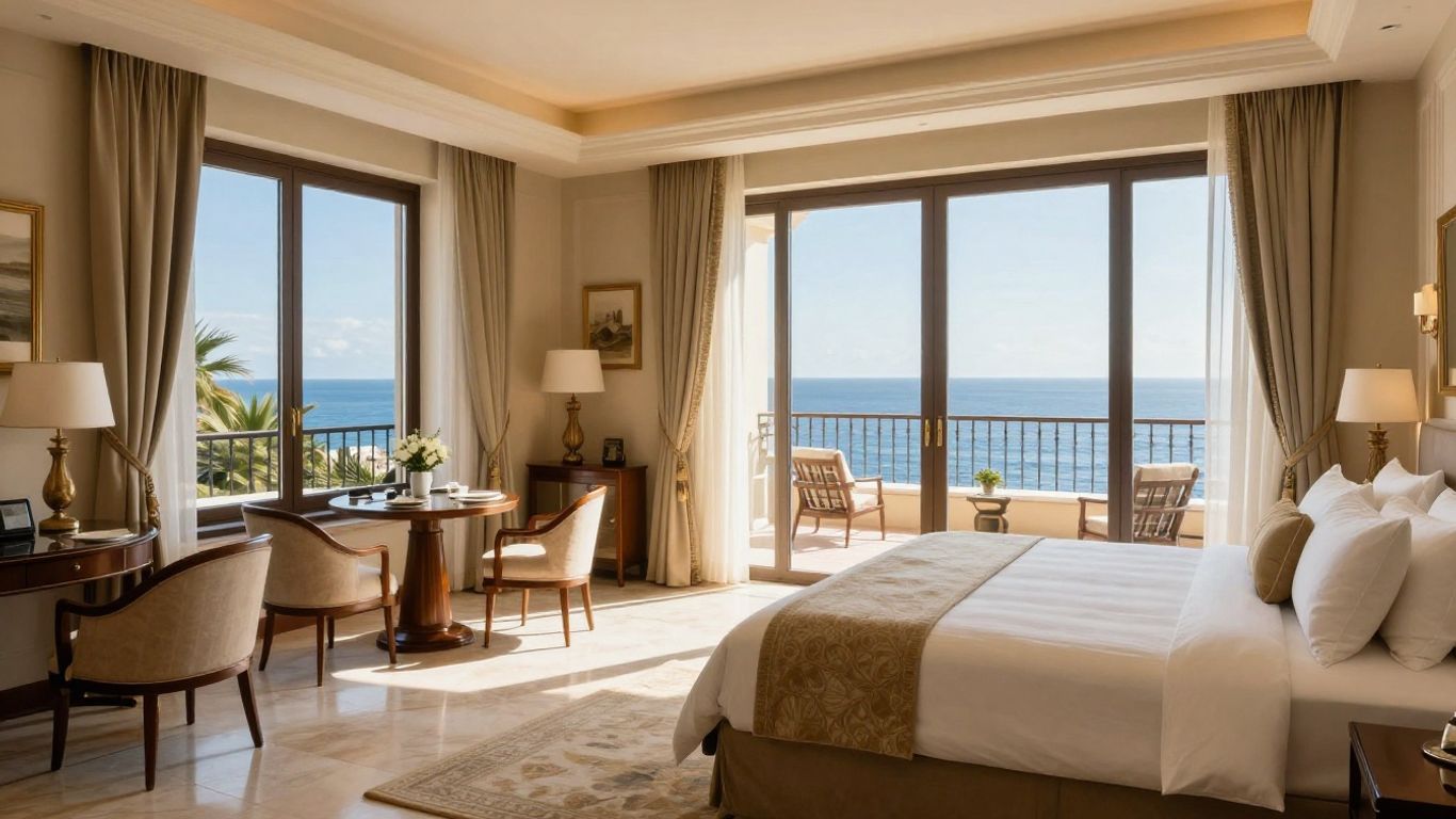 Luxury hotel room with sea view balcony in Cap d'Agde.