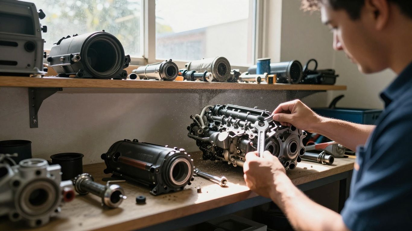 Nissan car parts and mechanic in workshop