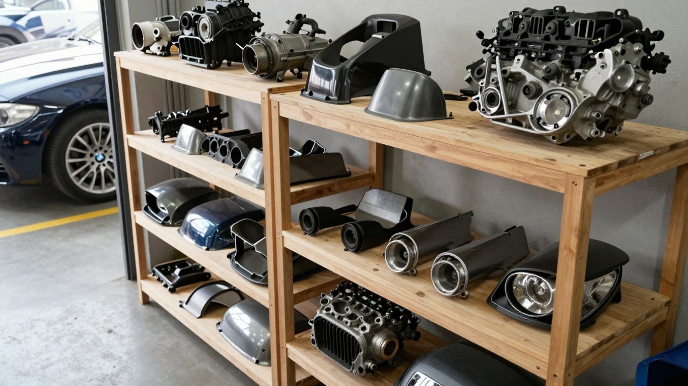 Recycled BMW parts in a Sydney workshop