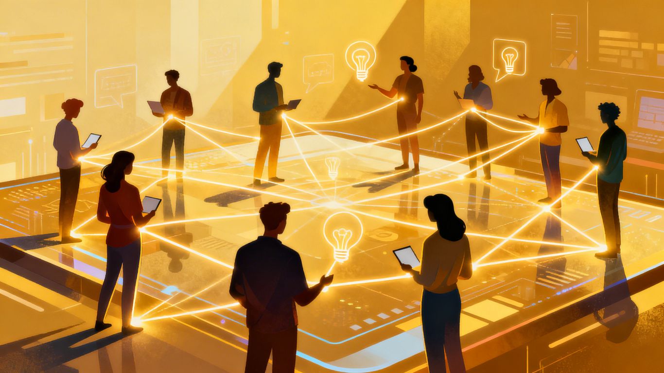 People connecting and sharing on a digital learning platform.