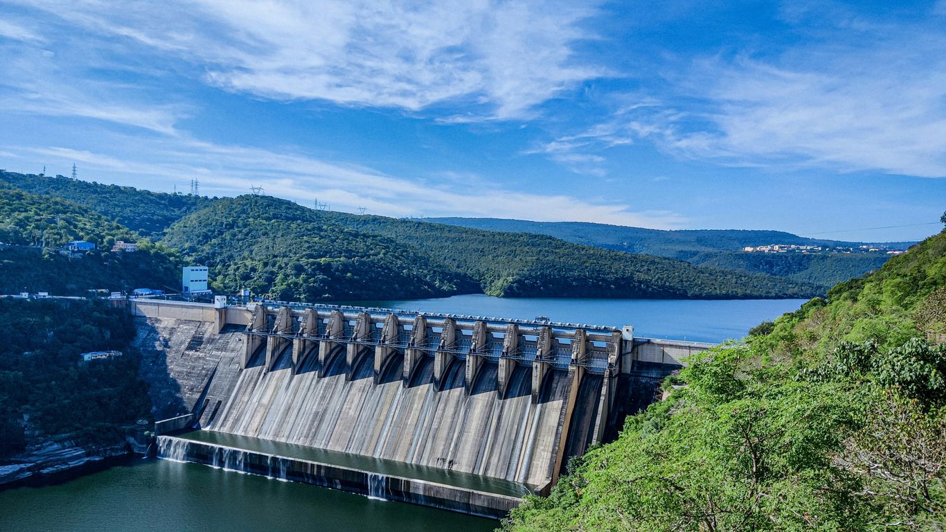 A view of the dam structure during operation
