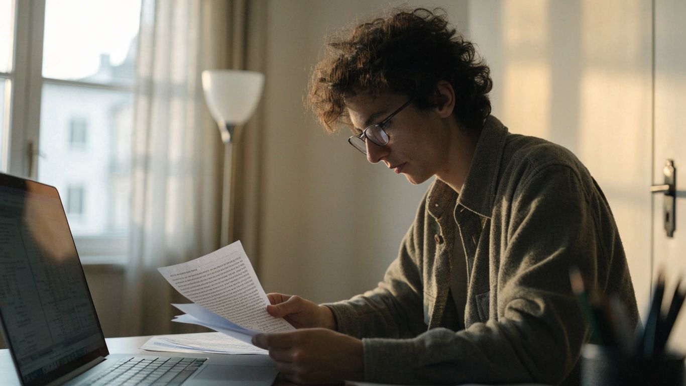 Trader reviewing futures evaluation rules at a desk