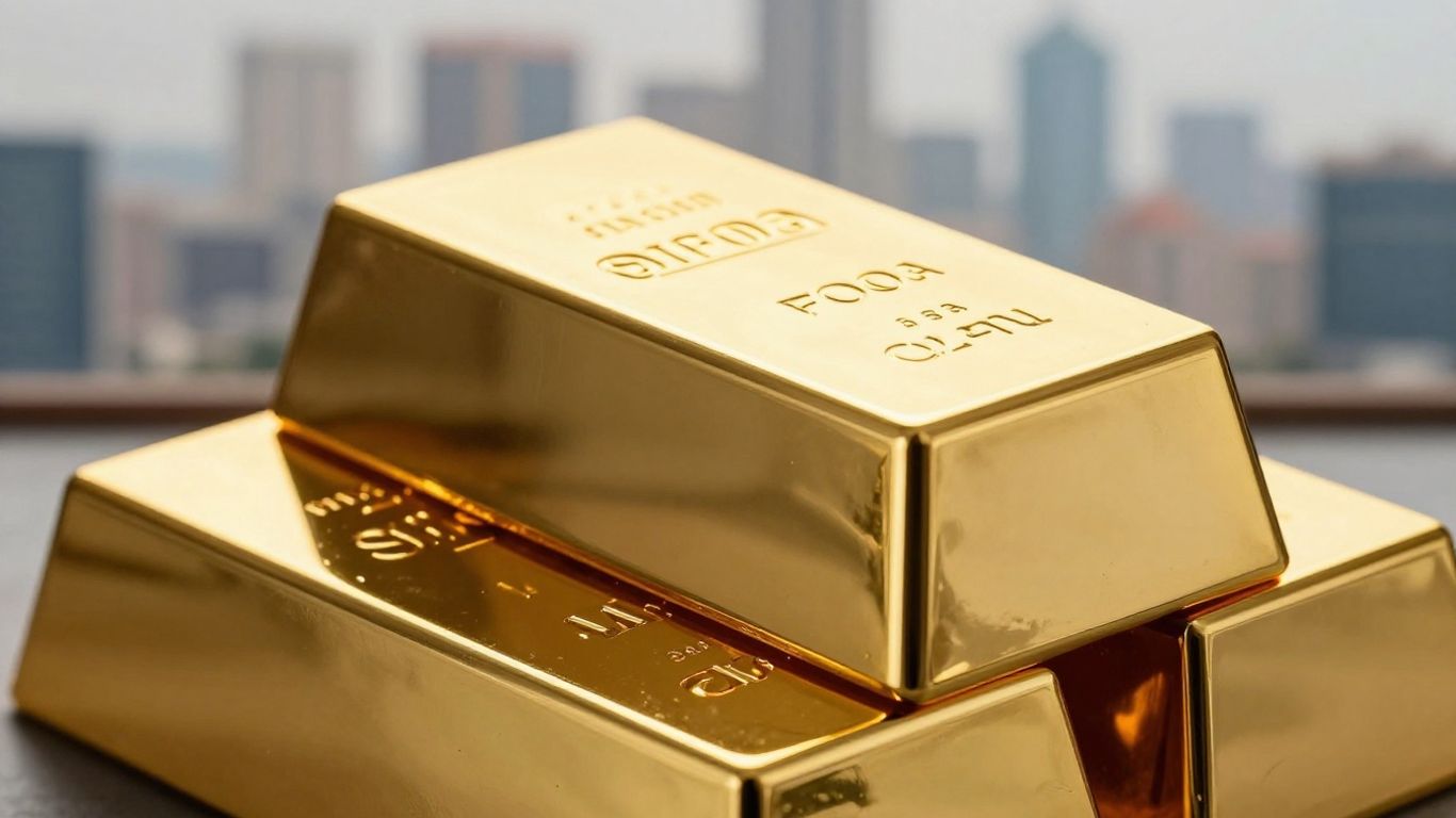 شريط ذهبي لامع مع خلفية مدينة غير واضحة.