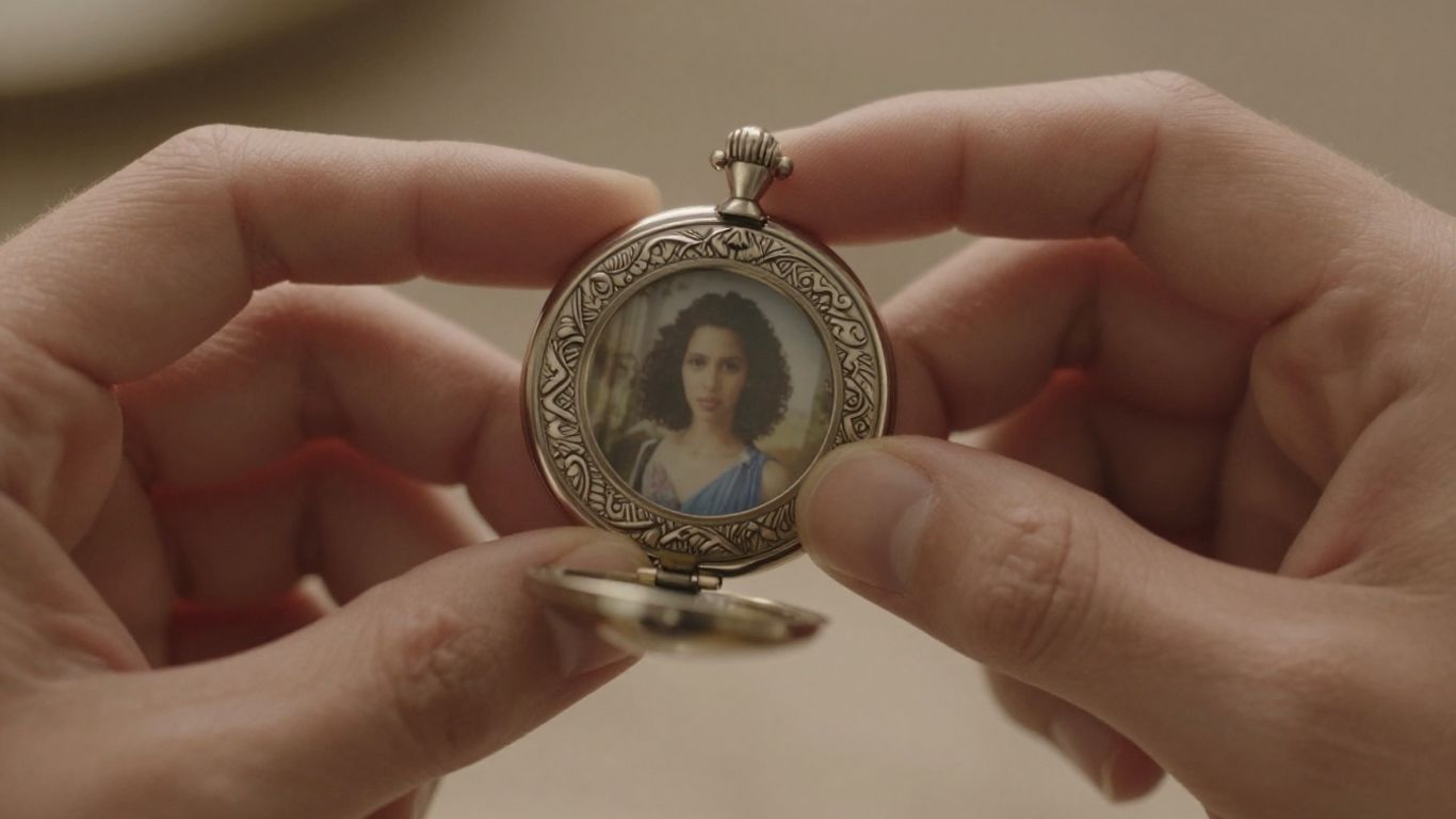 Couple holding a locket with a photo inside.