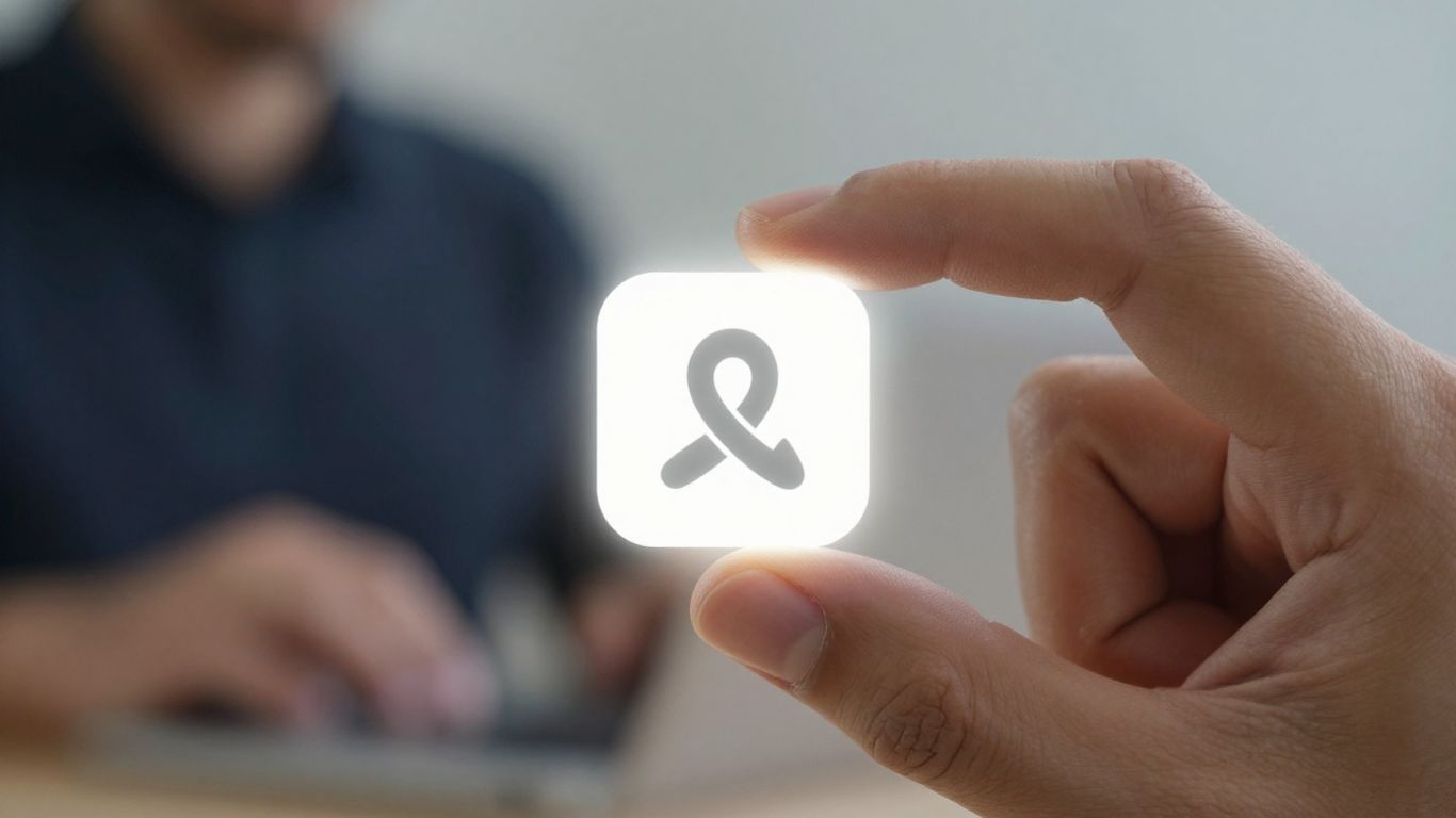 Hand placing affiliate link icon on a digital screen.