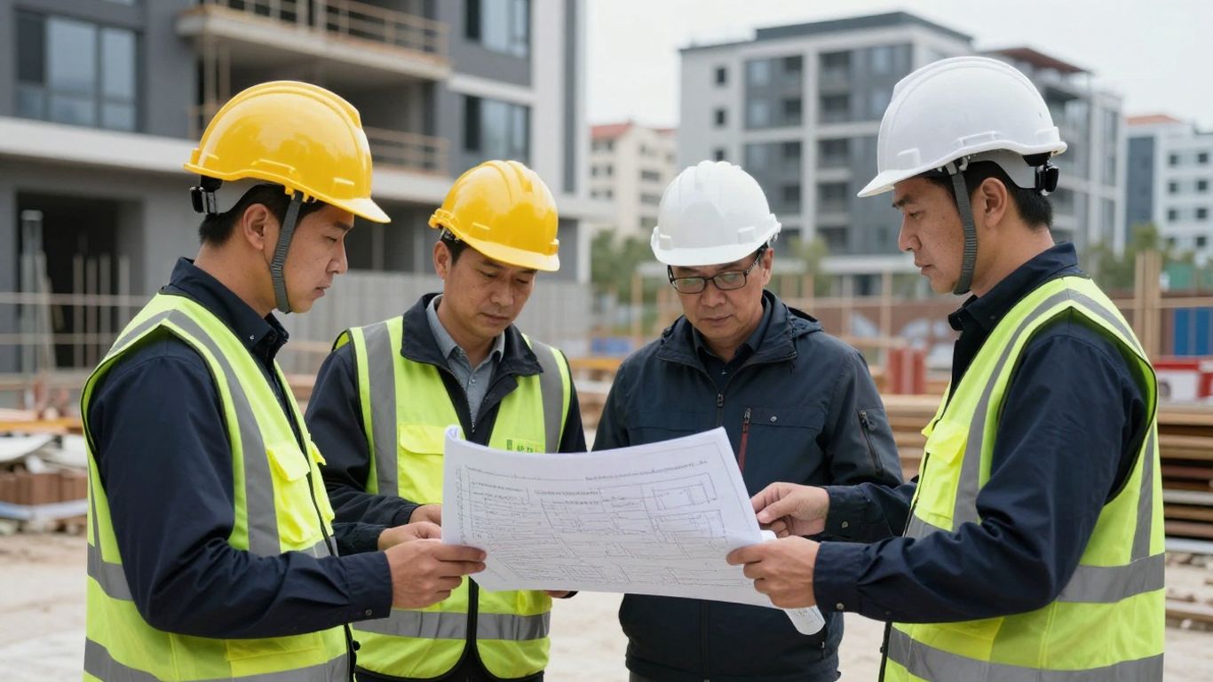 Professional engineering team on site