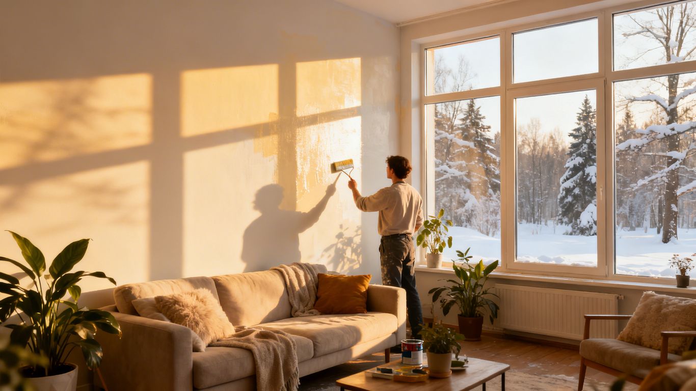 Winter home interior painting with fresh bright walls
