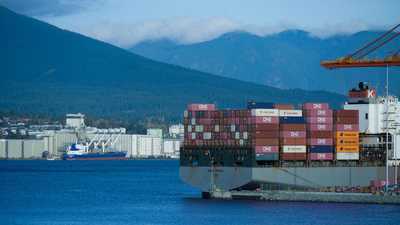 Ocean freight containers stacked at terminal