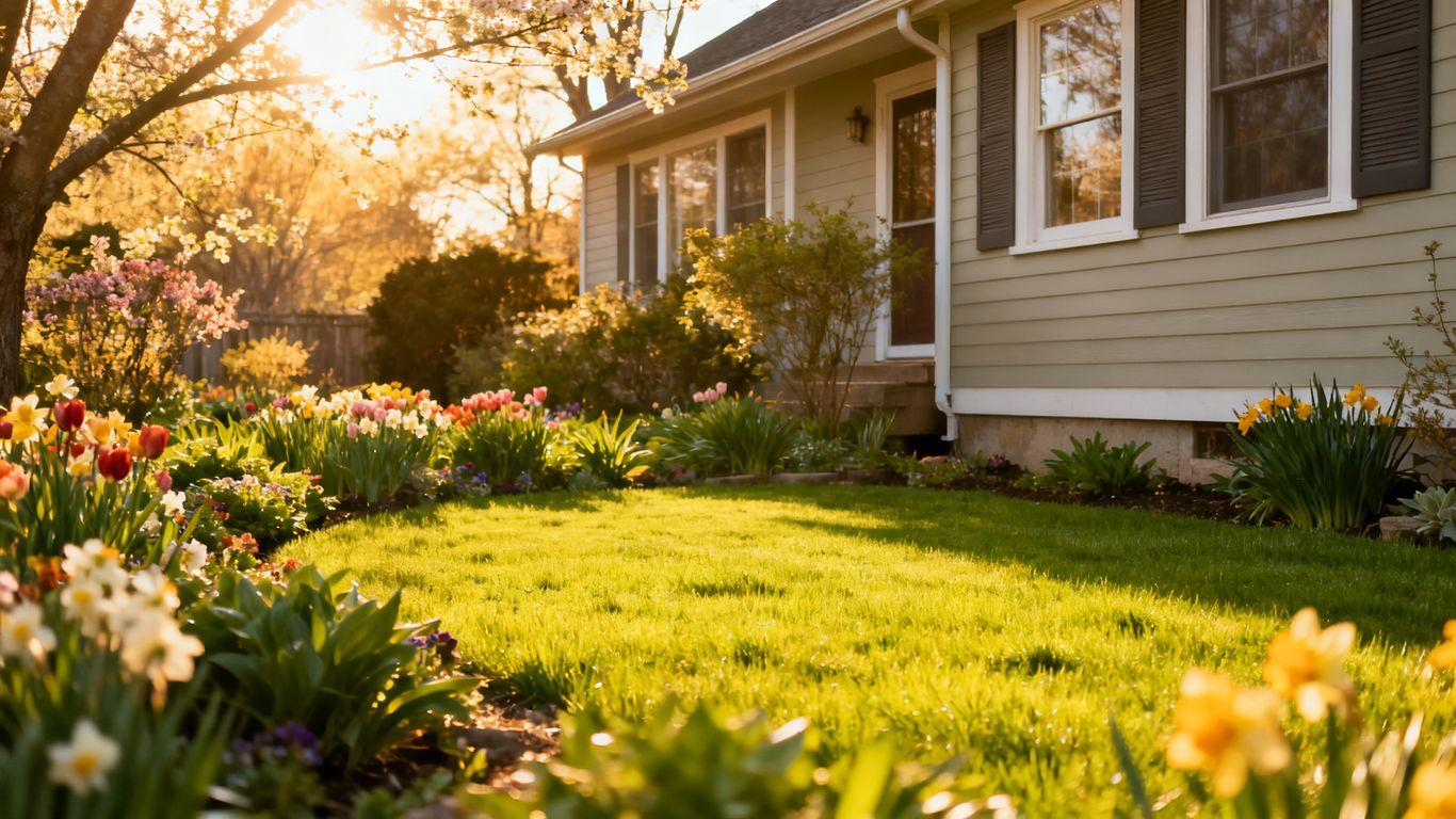 Spring garden near a house with a septic system.