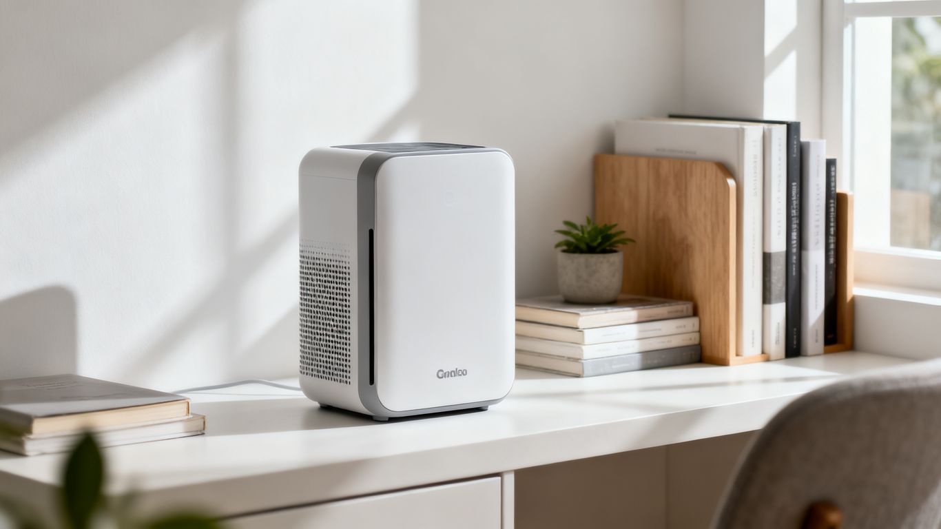 A compact dehumidifier placed in a corner