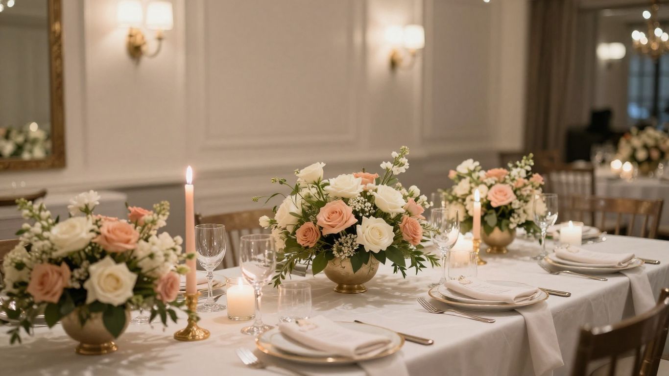 Elegant baby shower venue in Dallas with flowers and table setting.