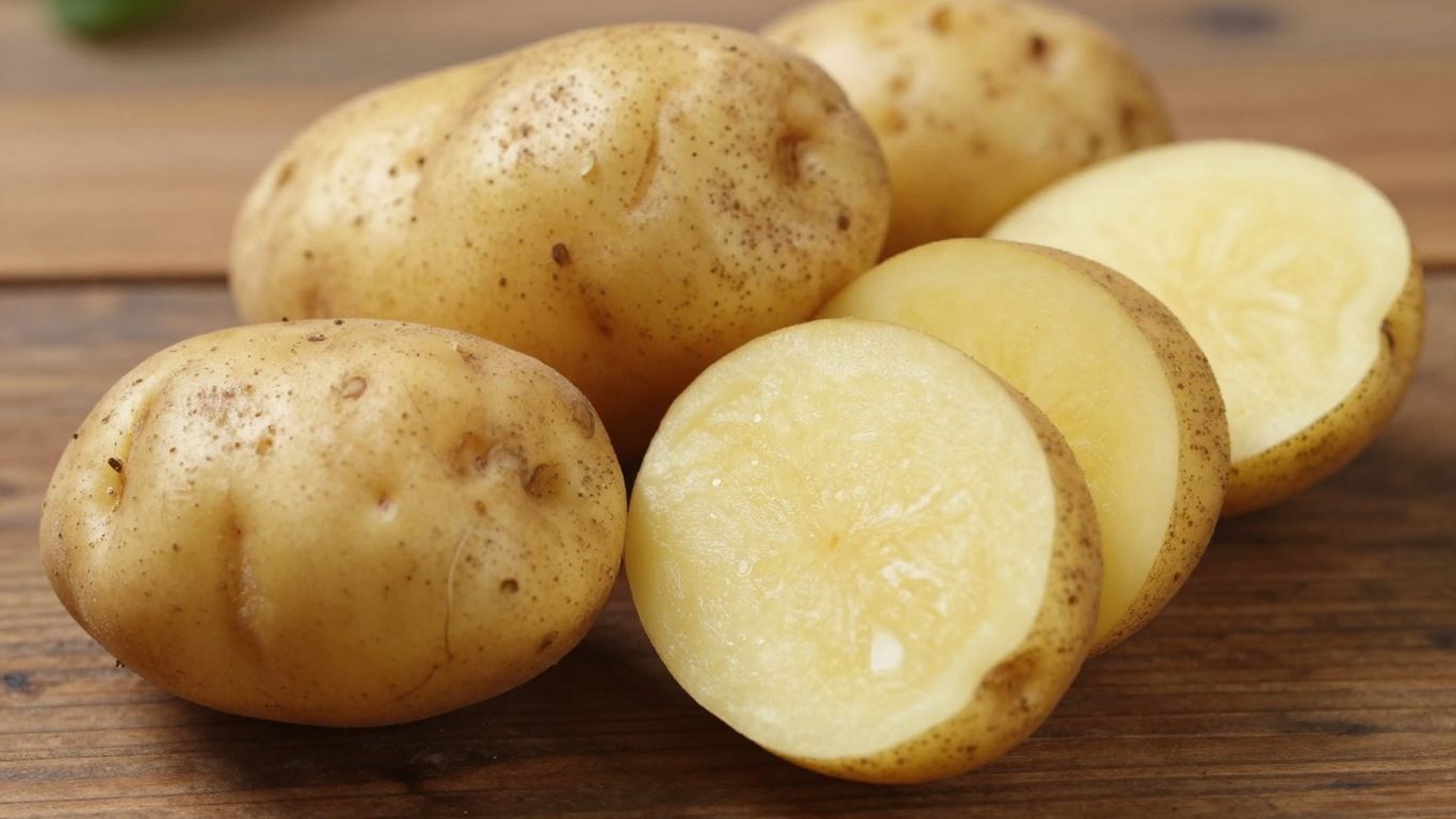 Biologische aardappelen op een houten ondergrond