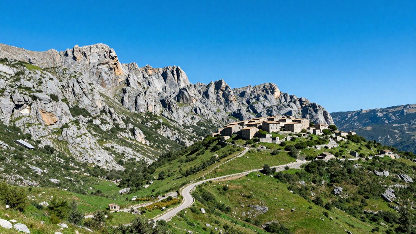 Corsican mountain village and rugged landscape