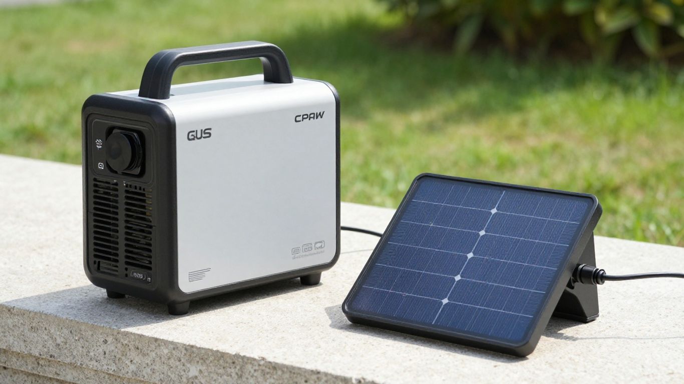 Solar generator powering a CPAP machine outdoors.