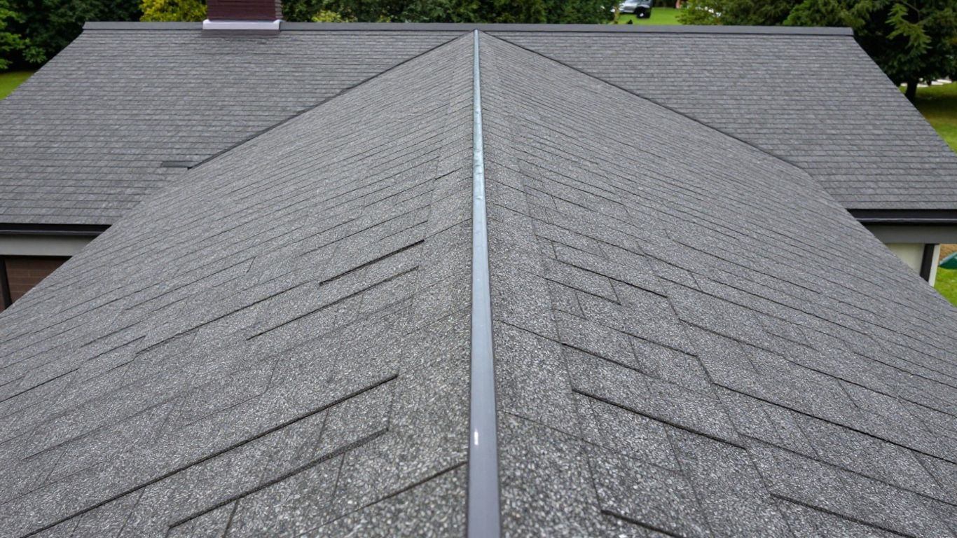 Roof valley detail showing shingle intersection and water flow.