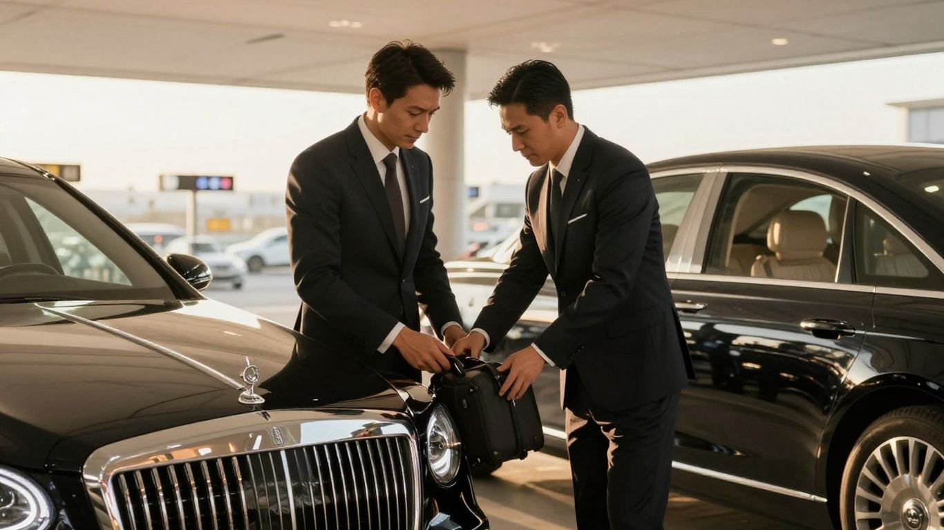 Chauffeur at busy airport terminal