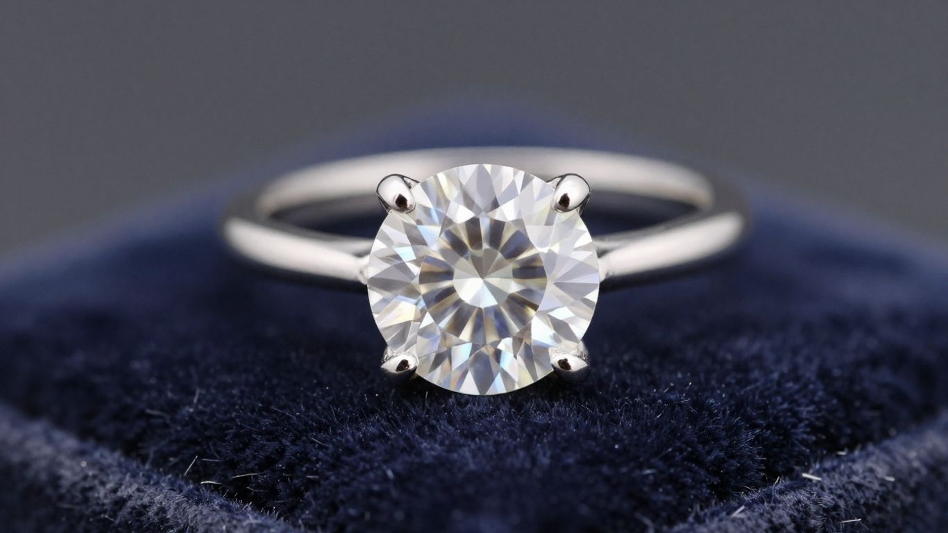 Classic diamond ring on velvet cushion