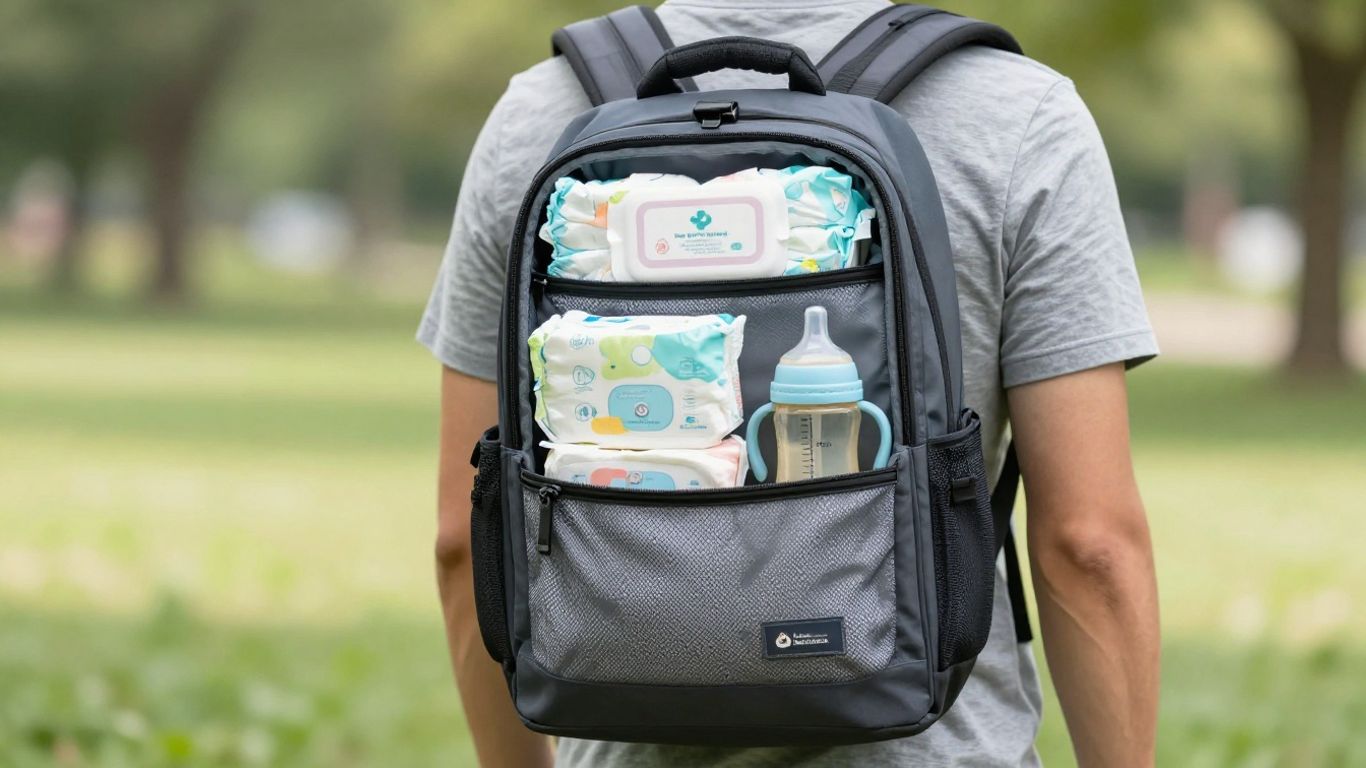 Dad with a packed diaper backpack
