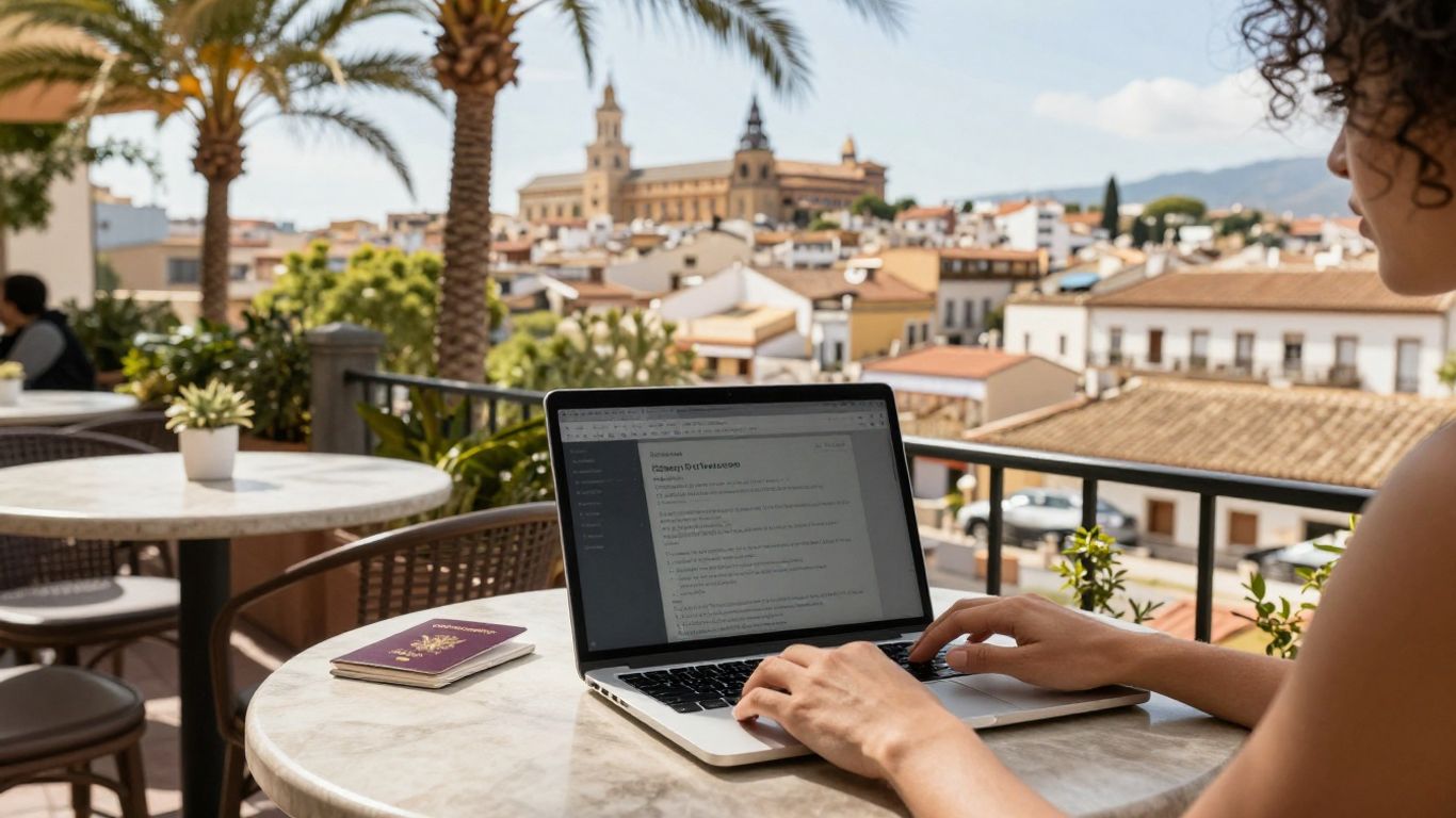 Digital nomad working on laptop in Spain