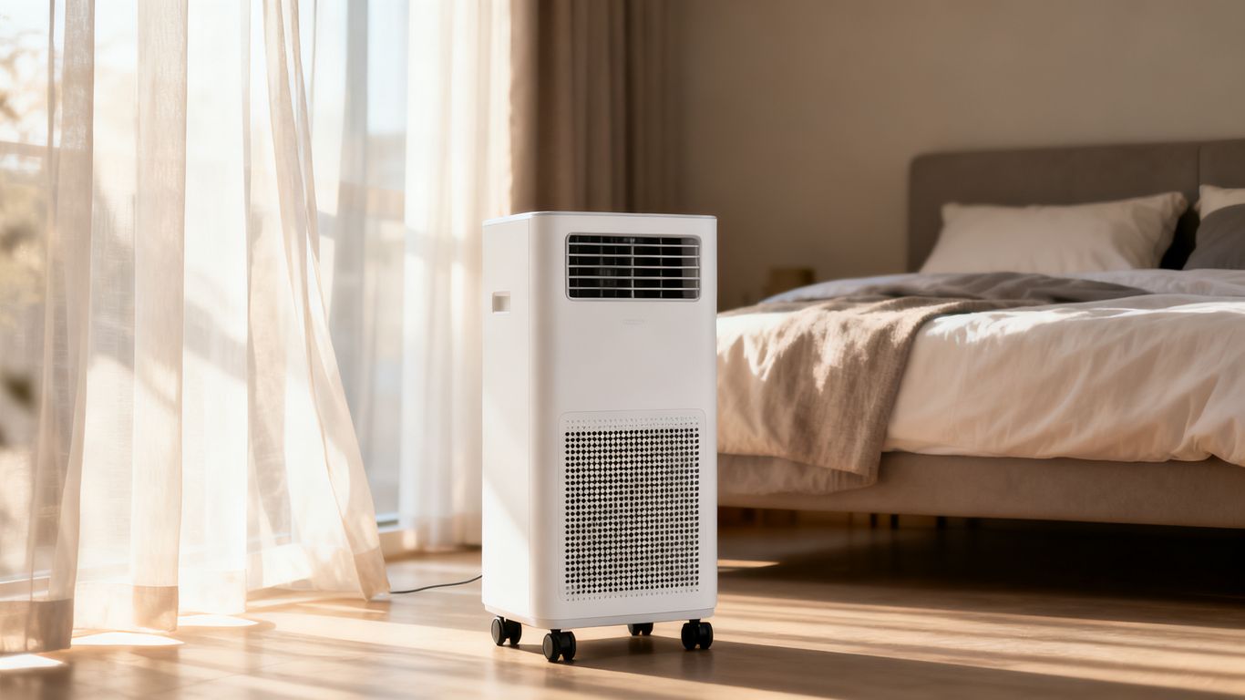 Climatiseur mobile dans une chambre calme