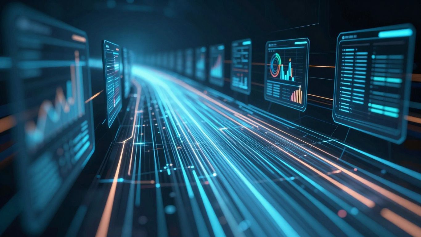 Futuristic ad tracking interface with glowing data streams.