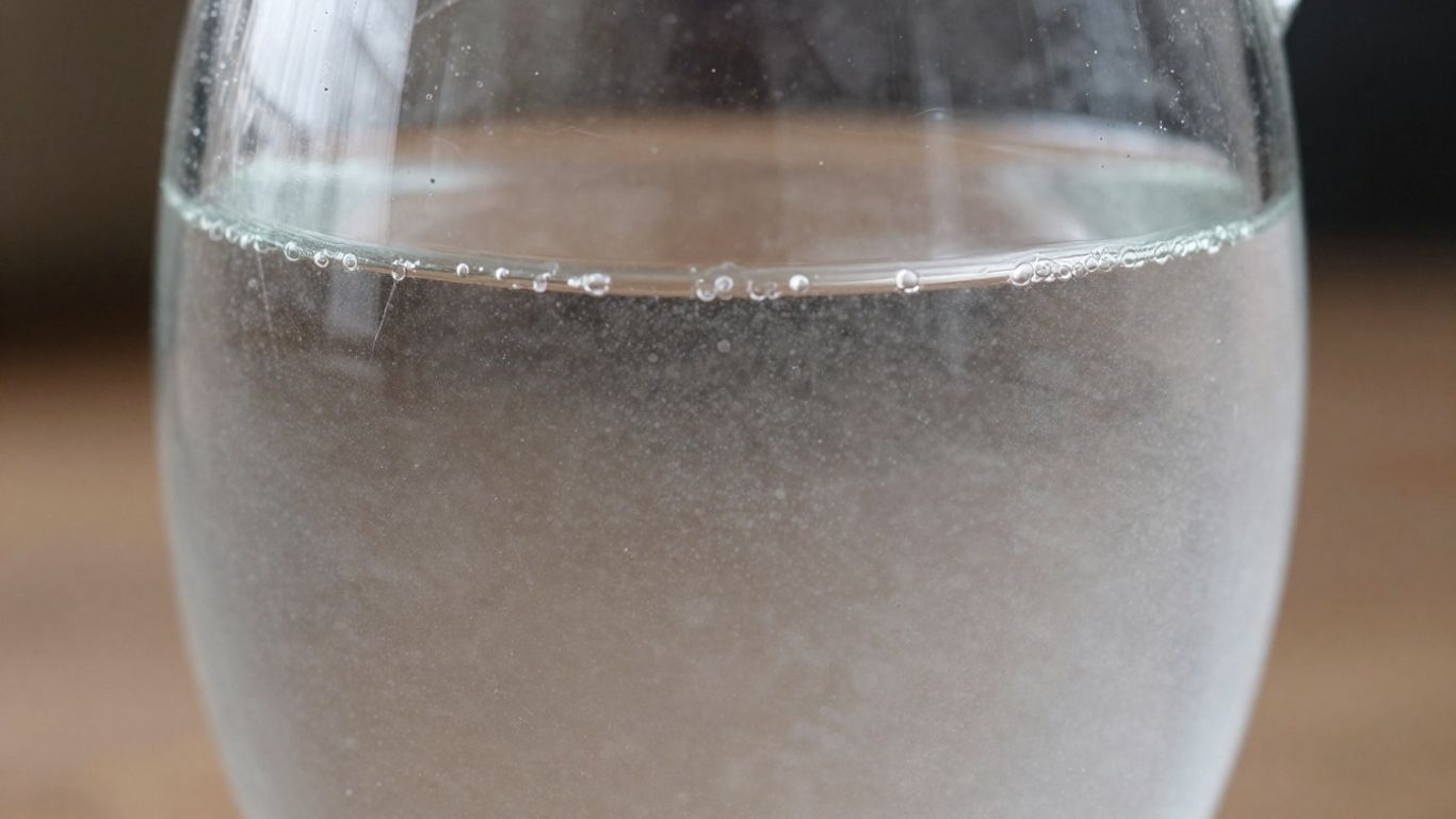 Vattenprov i ett glas med synliga mineralavlagringar.