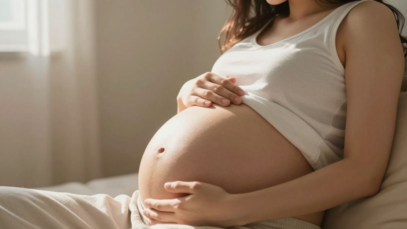 Mujer embarazada acariciando su vientre.