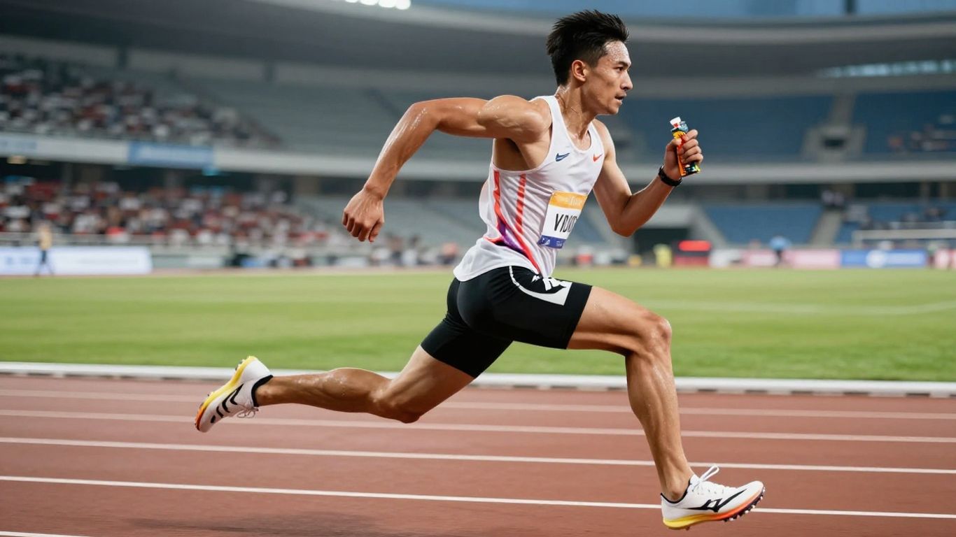 Runner eating energy gel during marathon training.