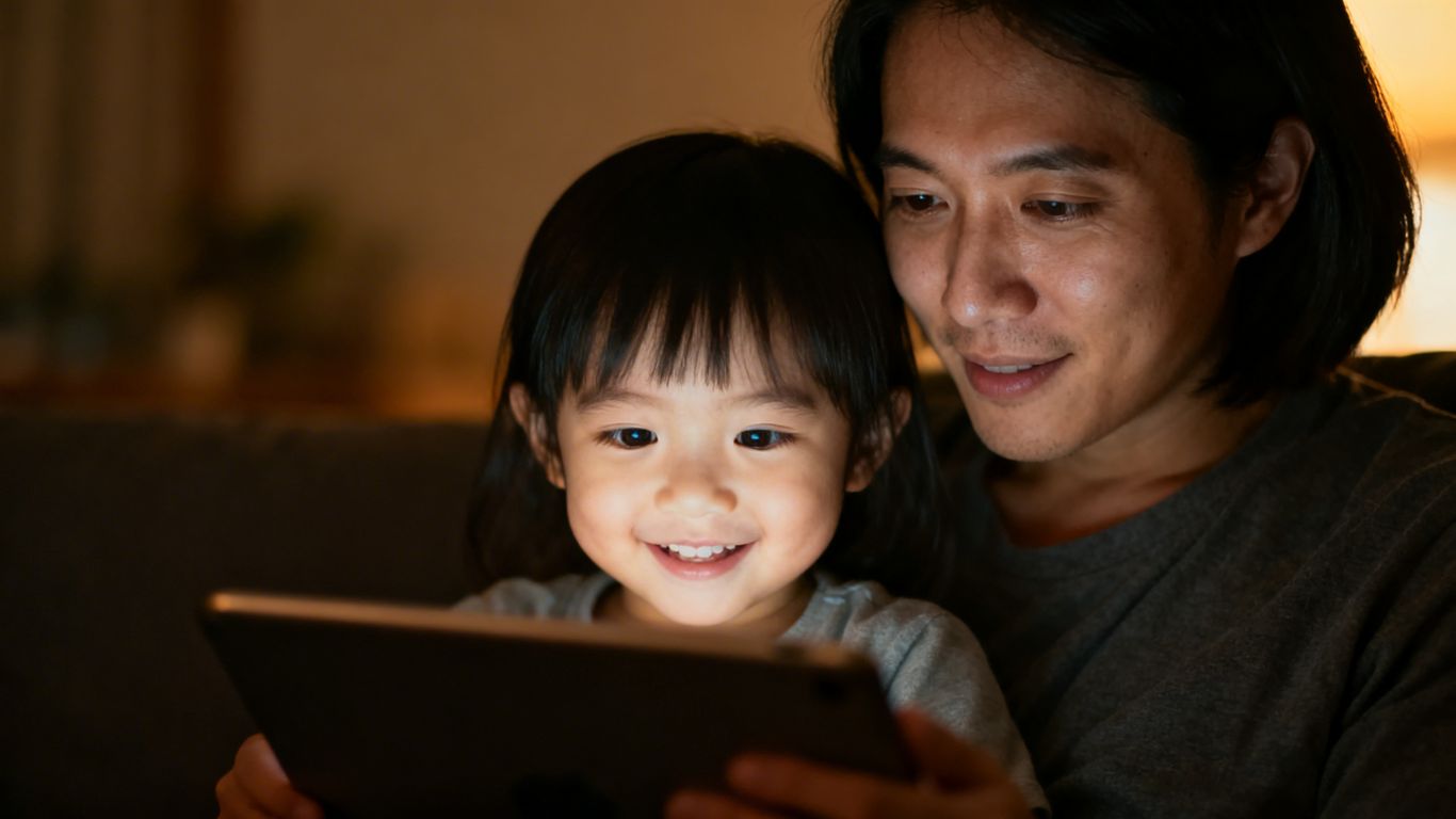 Parent and child using a tablet safely online.