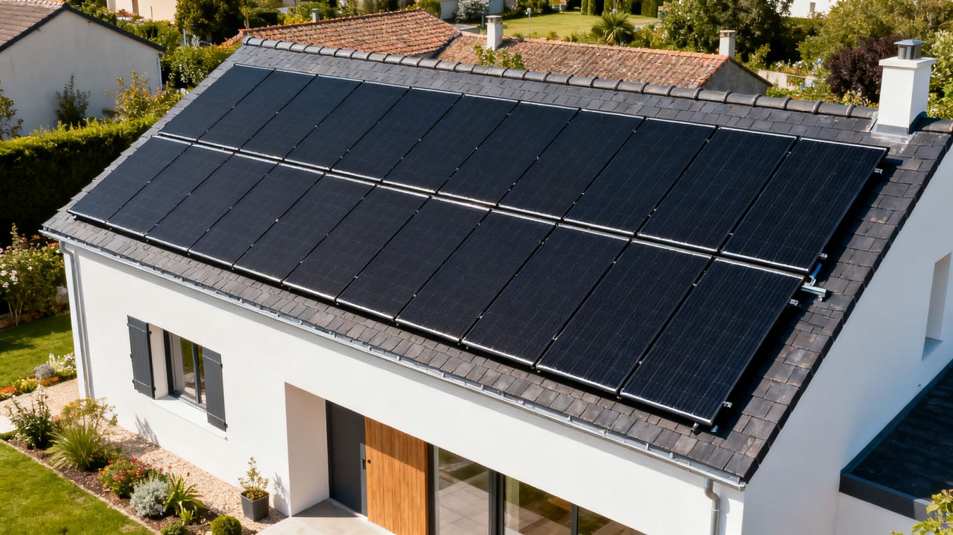 Vue réaliste de panneaux photovoltaïques sur toiture résidentielle